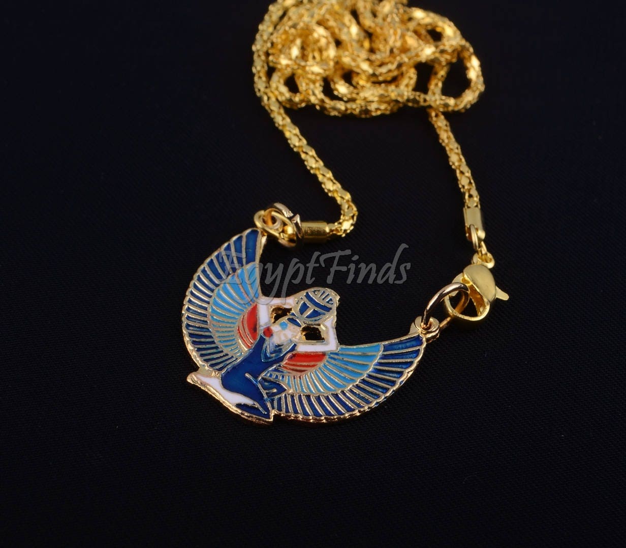 Pretty Egyptian Enamelled Brass winged isis Necklace