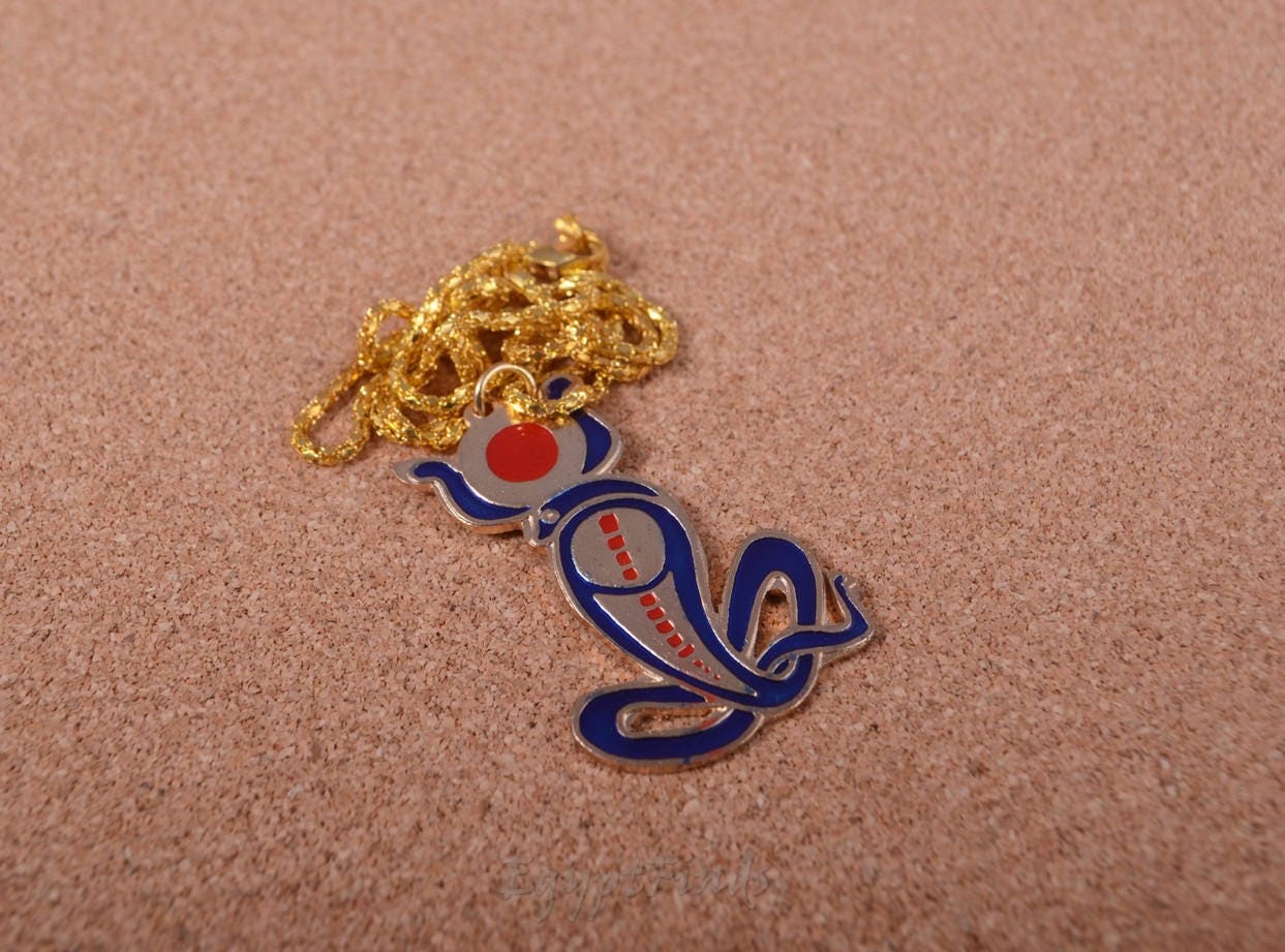 Egyptian Brass Cobra Wadjet Uraeus Enameled Necklace Meretseger Necklace Meretseger Pendant Meretseger Cobra Pendant Meretseger Jewelry