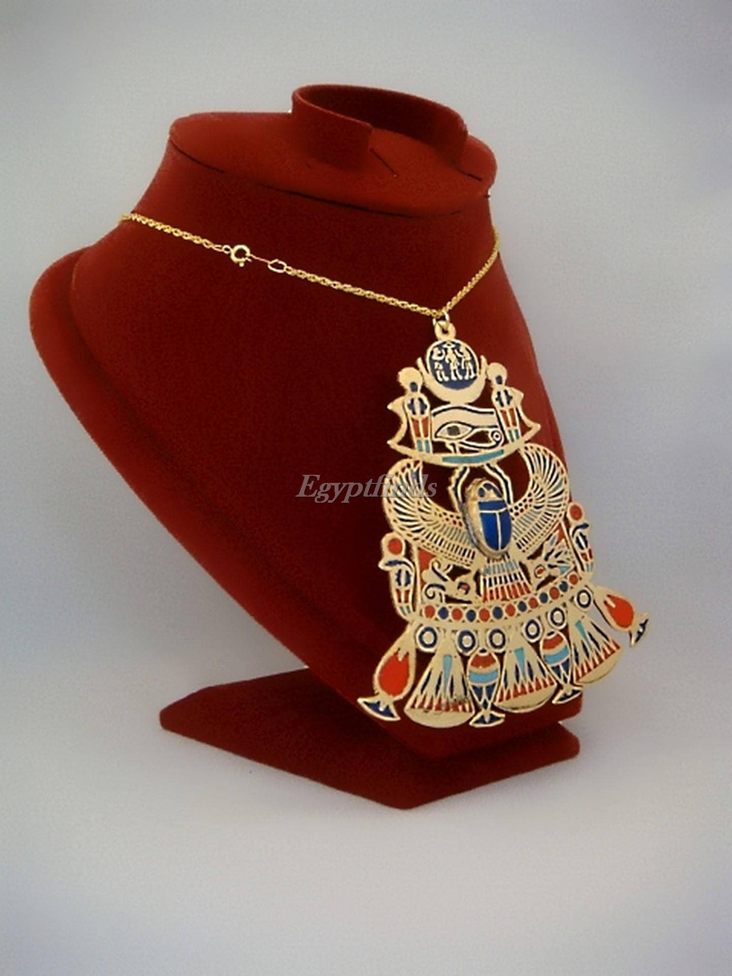 Egyptian Huge Hand Made Detalied Enameled Scarab Necklace