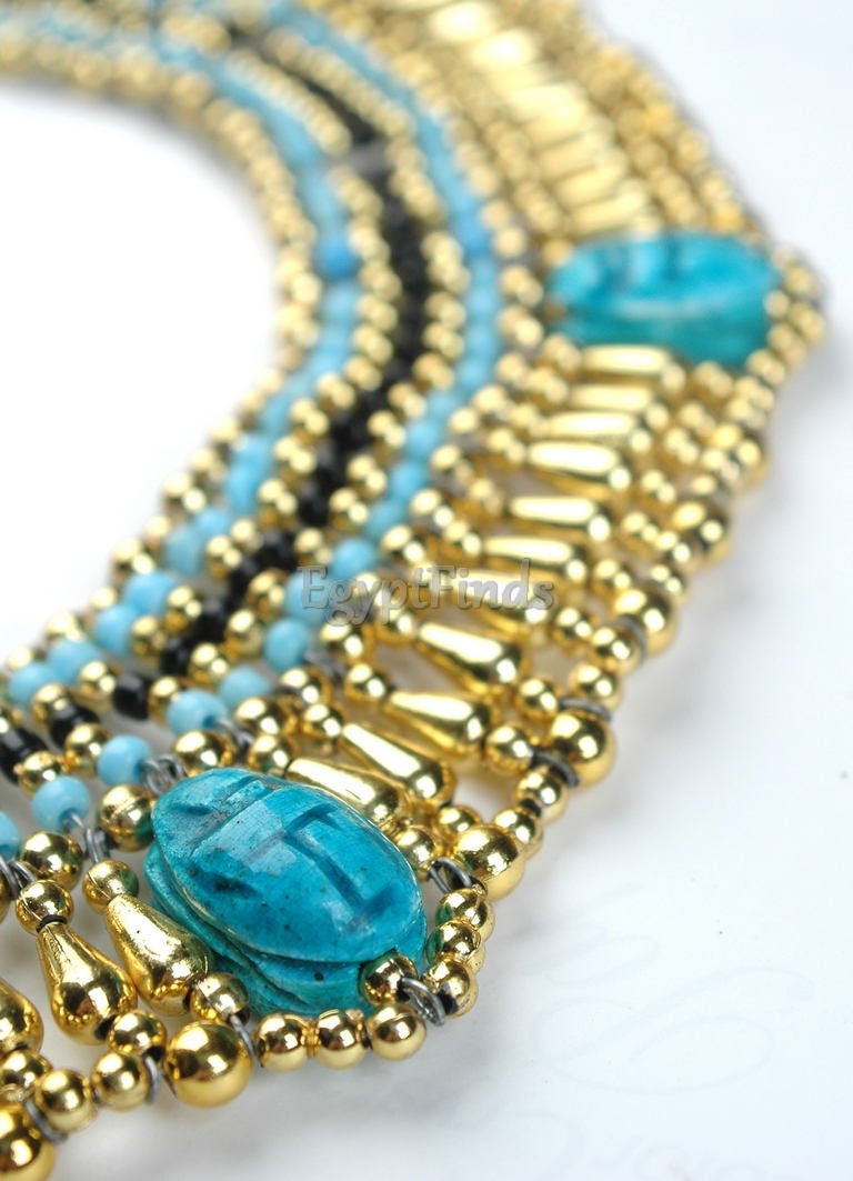 Pretty Egyptian Cleopatra 5 Scarabs Necklace scarab Collar Egyptian Jewelry beaded Collar Khepri Necklace Khepri