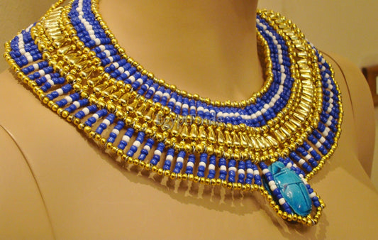 Large Egyptian Scarab Queen Cleopatra Necklace Collar