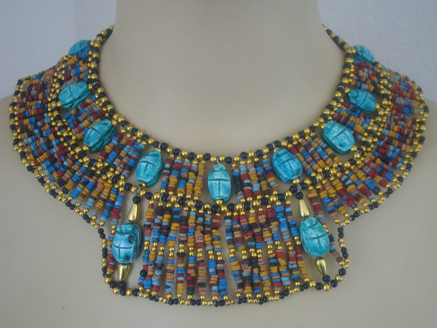 Beautiful Egyptian Hand Made 13 Scarabs Mummy bead Cleopatra Collar Necklace scarab Collar Egyptian Jewelry beaded Collar Khepri Necklace