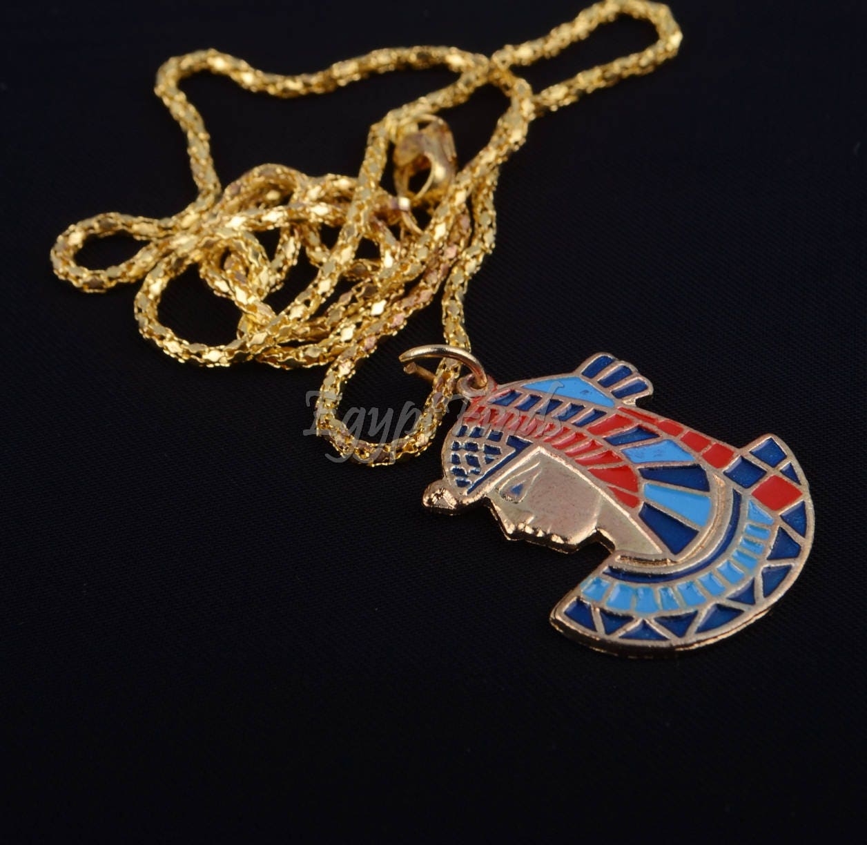Pretty Egyptian Enamelled Brass Nekhbet Necklace