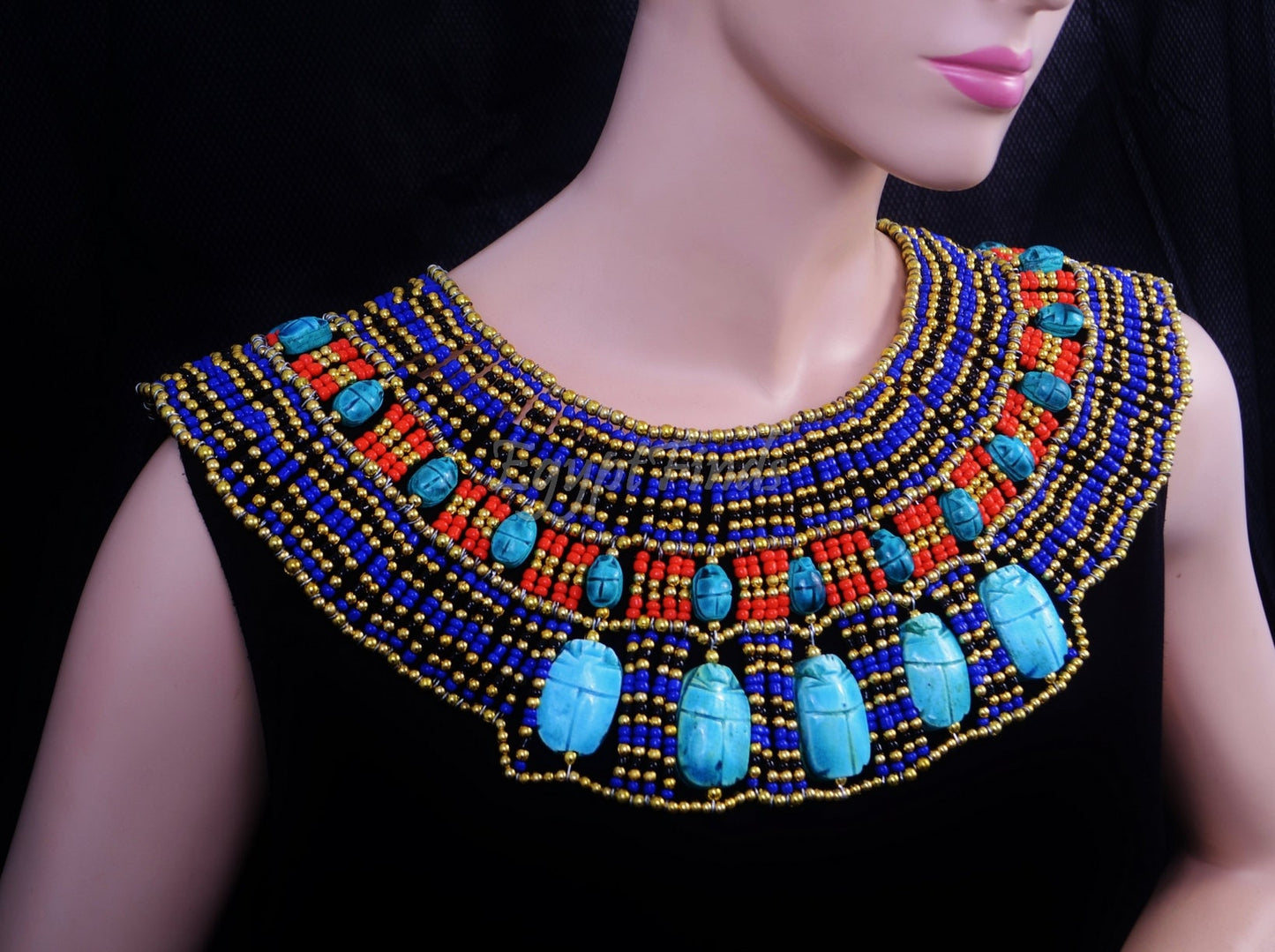 Huge Egyptian Hand Made Beaded Cleopatra 22 Scarabs Necklace Collar scarab Collar Egyptian Jewelry beaded Collar Khepri Necklace Khepri