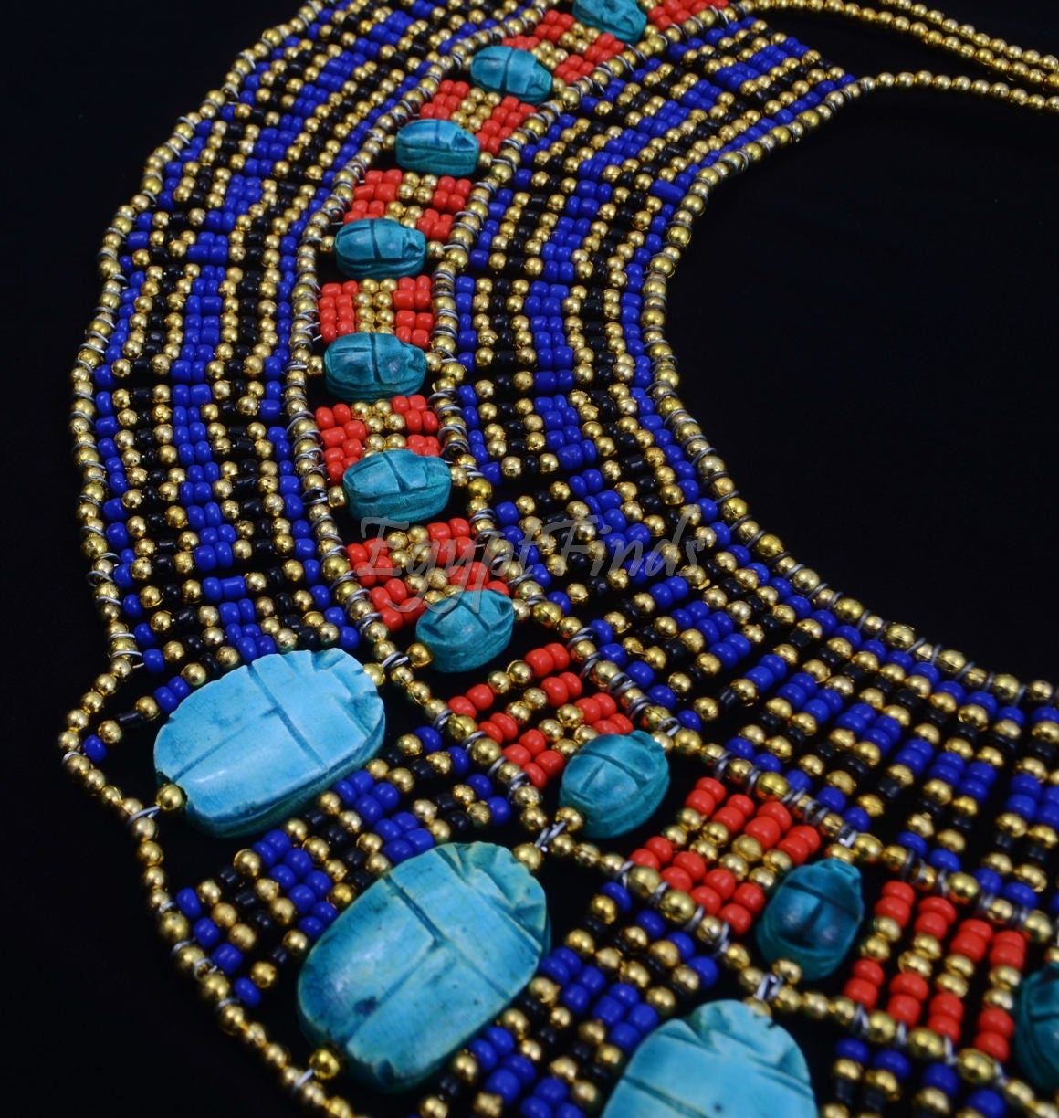 Huge Egyptian Hand Made Beaded Cleopatra 22 Scarabs Necklace Collar scarab Collar Egyptian Jewelry beaded Collar Khepri Necklace Khepri