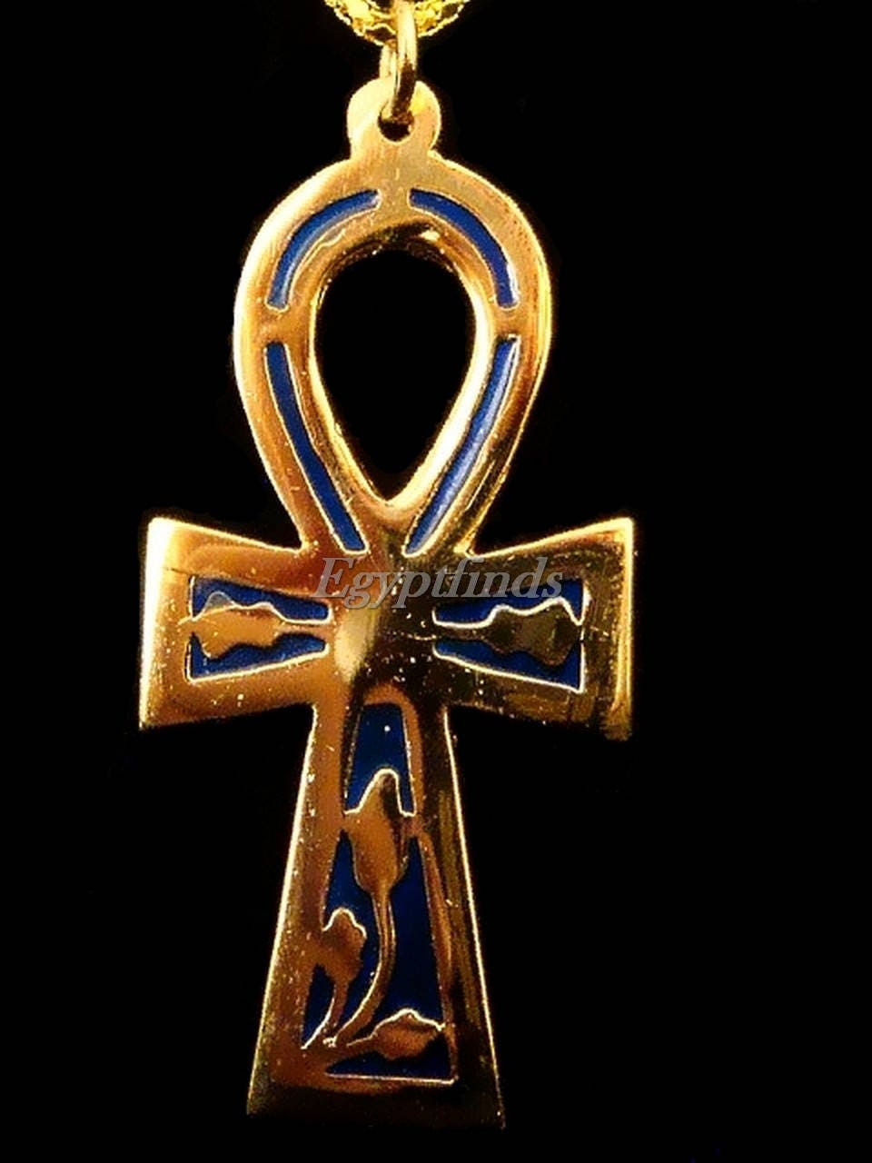 Egyptian Brass Black Enamelled Ankh Key of Life Necklace