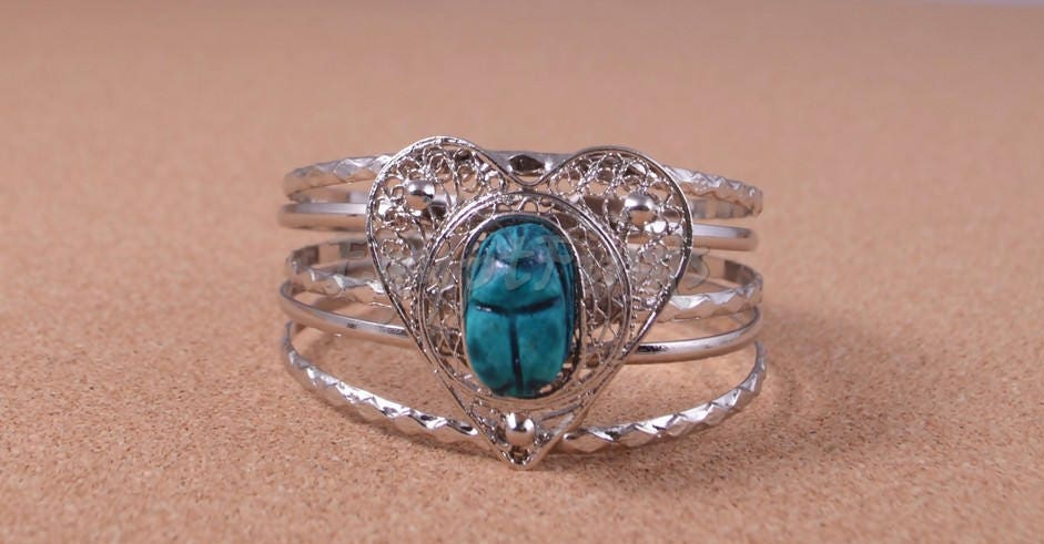 Egyptian Heart Filigree Silver Plated Scarab Bracelet