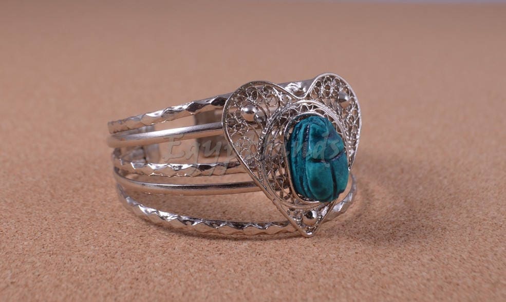 Egyptian Heart Filigree Silver Plated Scarab Bracelet