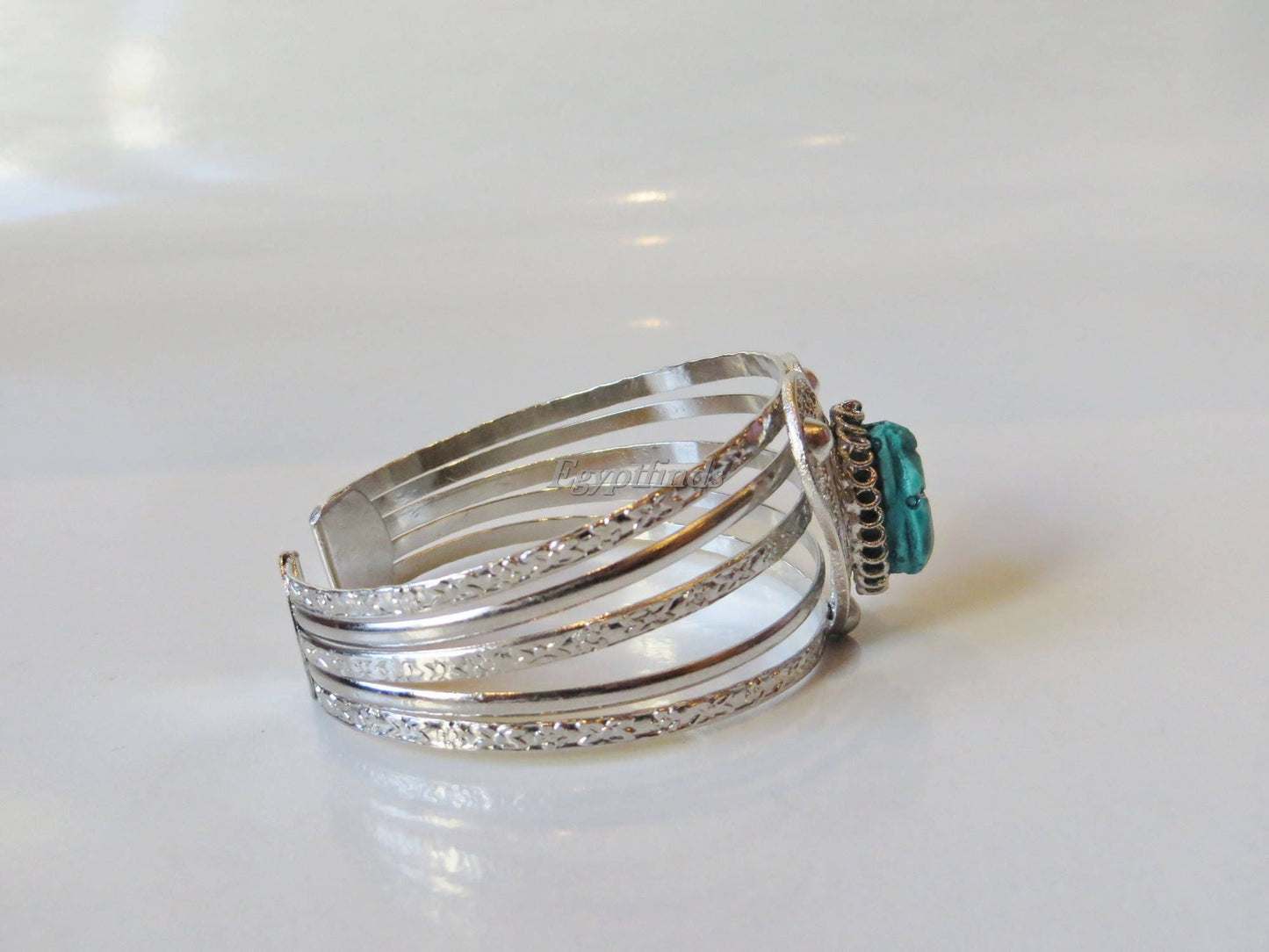 Amazing Egyptian Silver Plated Turquoise Scarab Heart bracelet .US express shipping