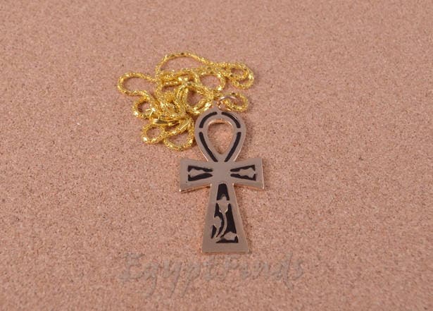 Ethnic Egyptian Brass Colored Enamelled Ankh Black Life Key Necklace Key Of Life jewelry Life Key Necklace