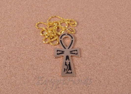Ethnic Egyptian Brass Colored Enamelled Ankh Black Life Key Necklace Key Of Life jewelry Life Key Necklace