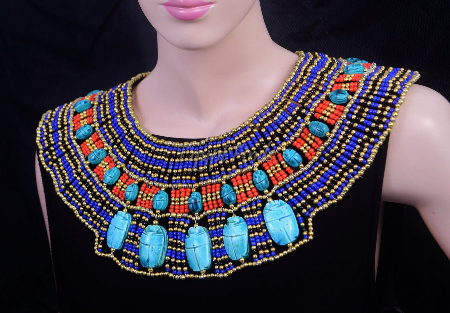 Huge Egyptian Hand Made Beaded Cleopatra 22 Scarabs Necklace Collar scarab Collar Egyptian Jewelry beaded Collar Khepri Necklace Khepri