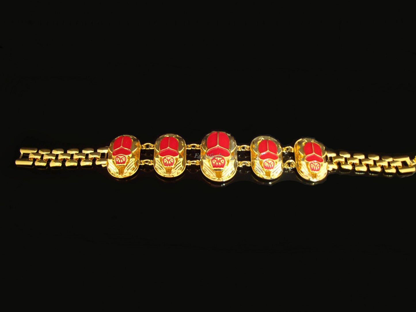 Egyptian Brass Red Enamel Scarabs Bracelet With Hieroglyphics Scarab Jewelry Scarab beetle Bracelet Khepri Bracelet