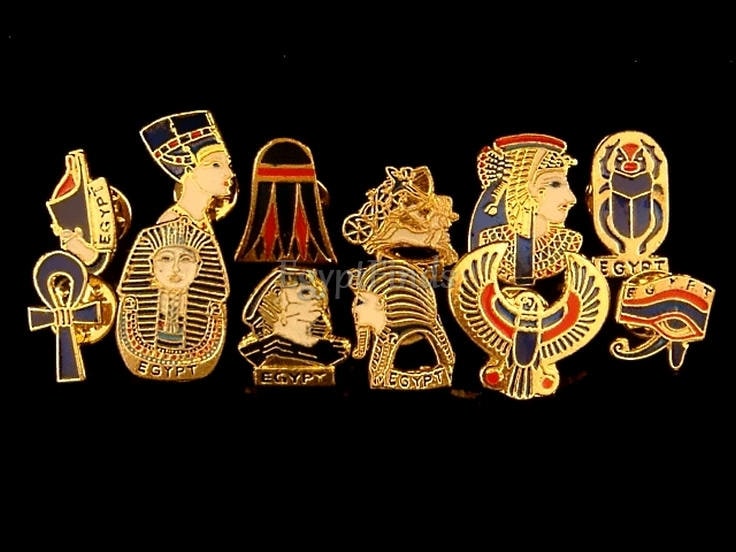 Lot of 12 Egyptian HandMade Brass Enamel Pins Ankh pin-Eye Of Horus Pin-Scarab Pin- Horus Pin-Tutankhamun Pin-Sphinx Pin - Egyptian Jewelry