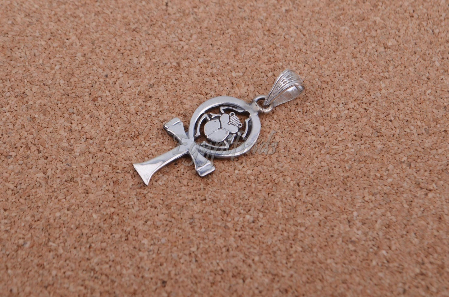Shiny Egyptian Solid Silver Hallmarked Life Key Ankh With Scarab Pendant Charm