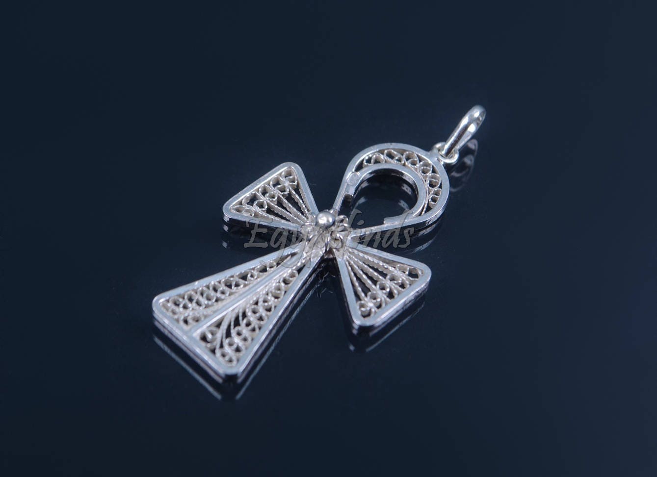 Shiny Large Egyptian Filigree Solid Sterling Silver Life Key Ankh Pendant US EXPRESS SHipping