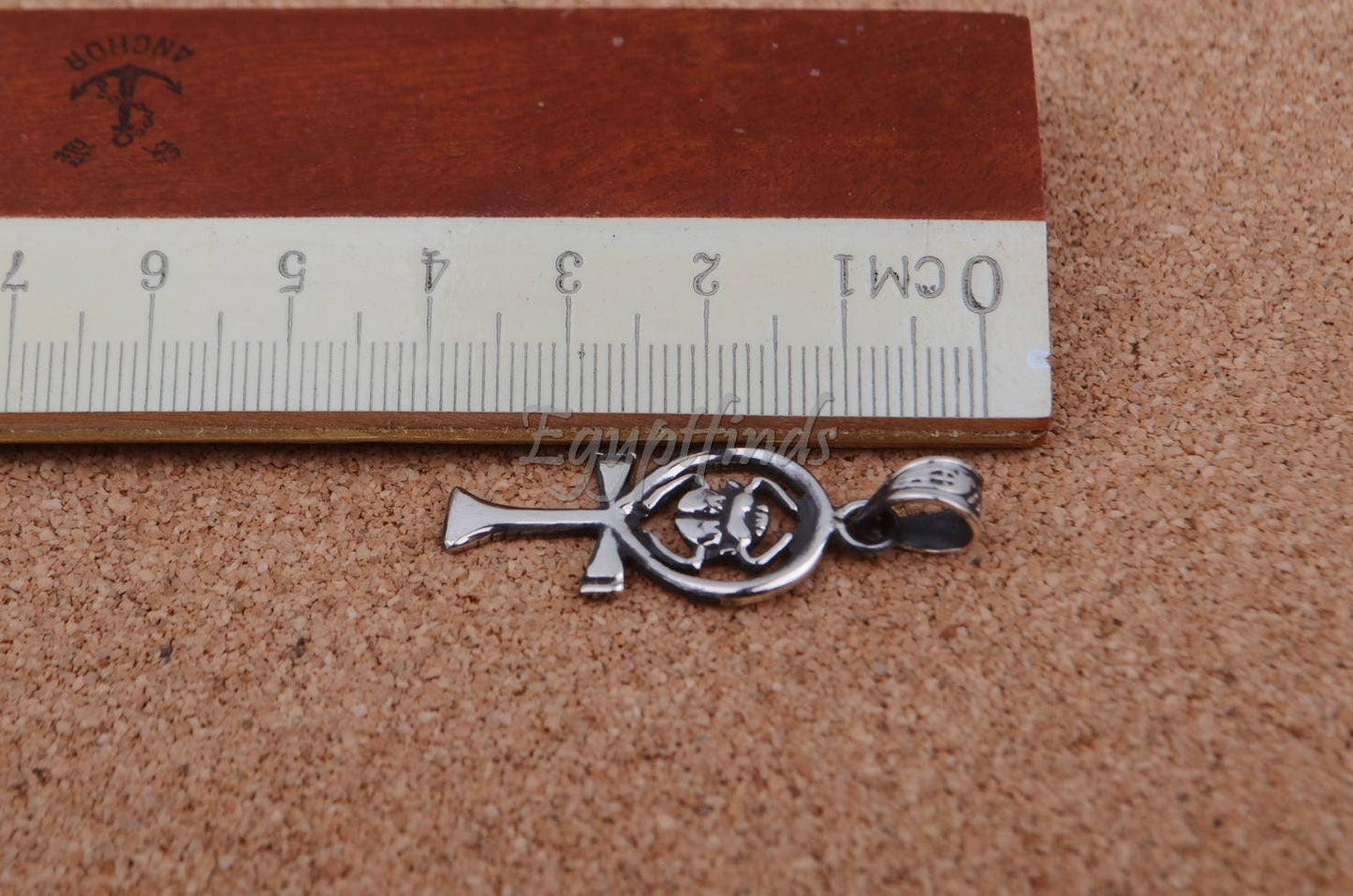 Shiny Egyptian Solid Silver Hallmarked Life Key Ankh With Scarab Pendant Charm