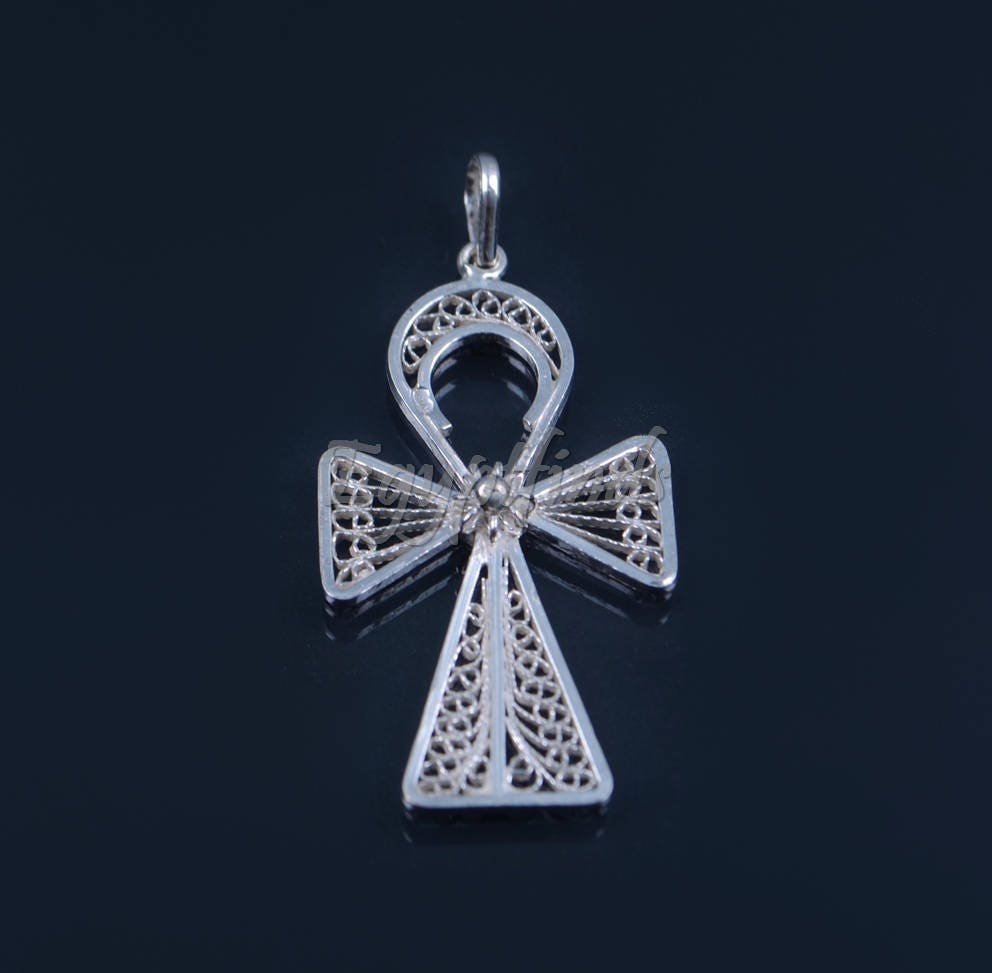 Shiny Large Egyptian Filigree Solid Sterling Silver Life Key Ankh Pendant US EXPRESS SHipping
