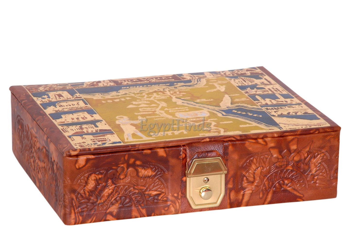 Large Unisex Egyptian leather Colored Egypt Nile Map trinket box jewelry box Jewelry Box