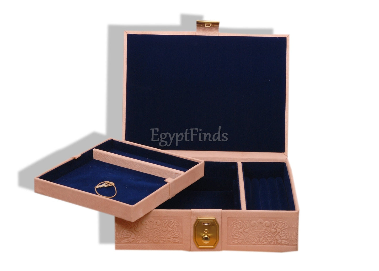 Huge Egyptian Genuine Leather Jewelry Box Horus Offering
