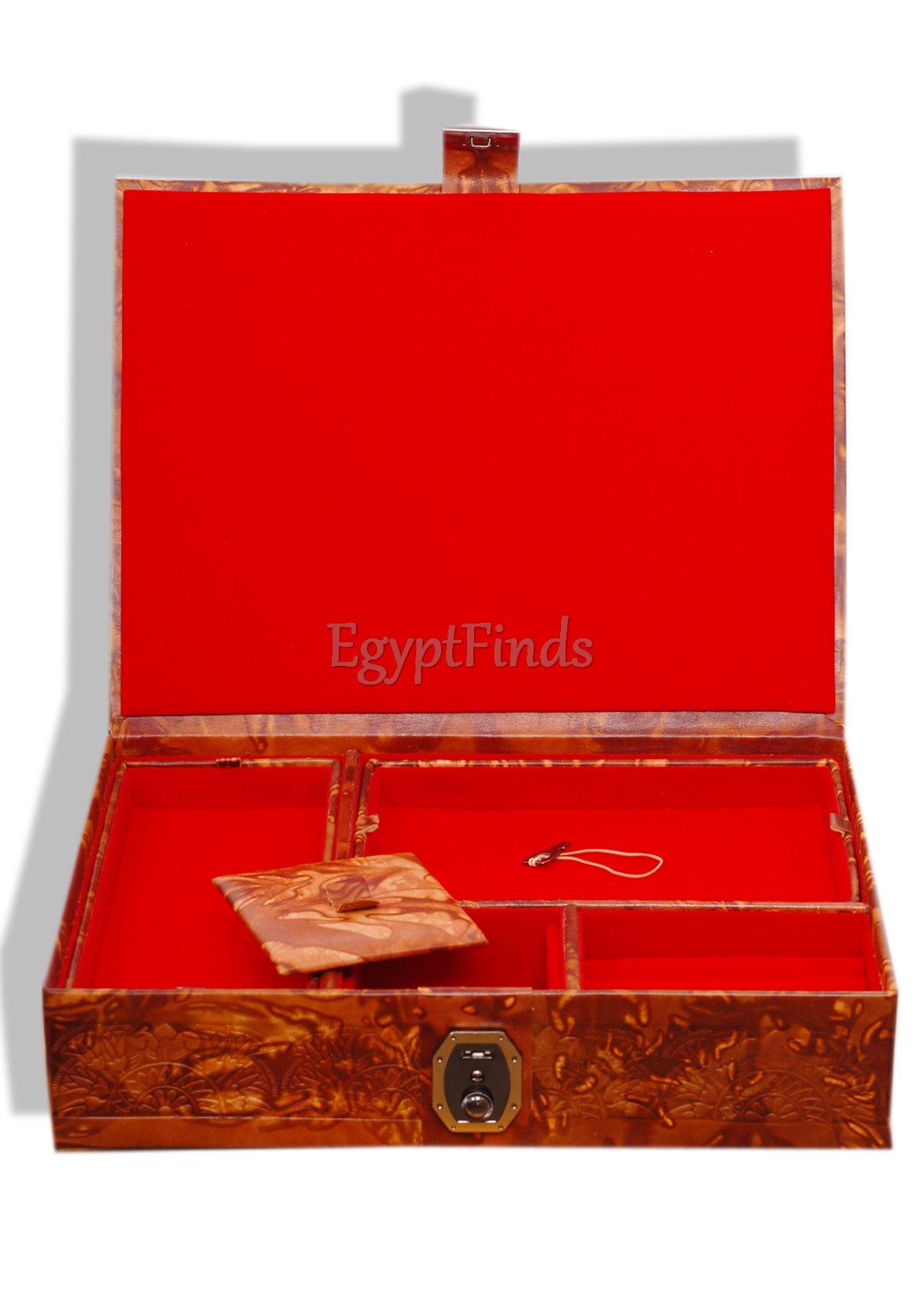 Large Amazing Egyptian leather jewelry box Throned King Tut