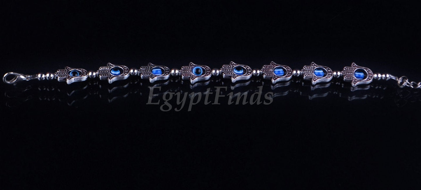 Egyptian Tribal Spiritual Evil Eye And Hamsa Charm Bracelet