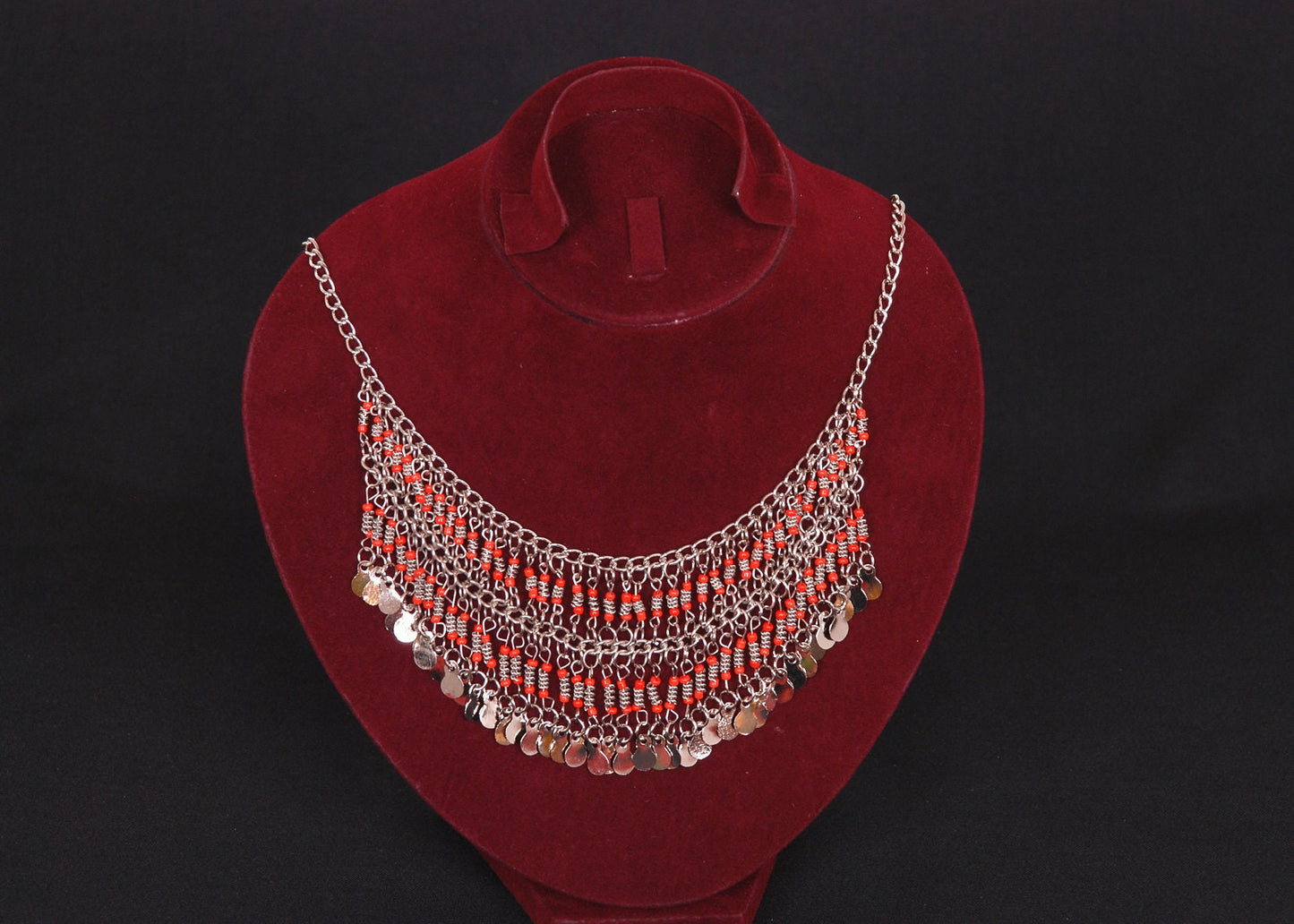 Egyptian Belly Dance lovely tribal silver plated orange necklace