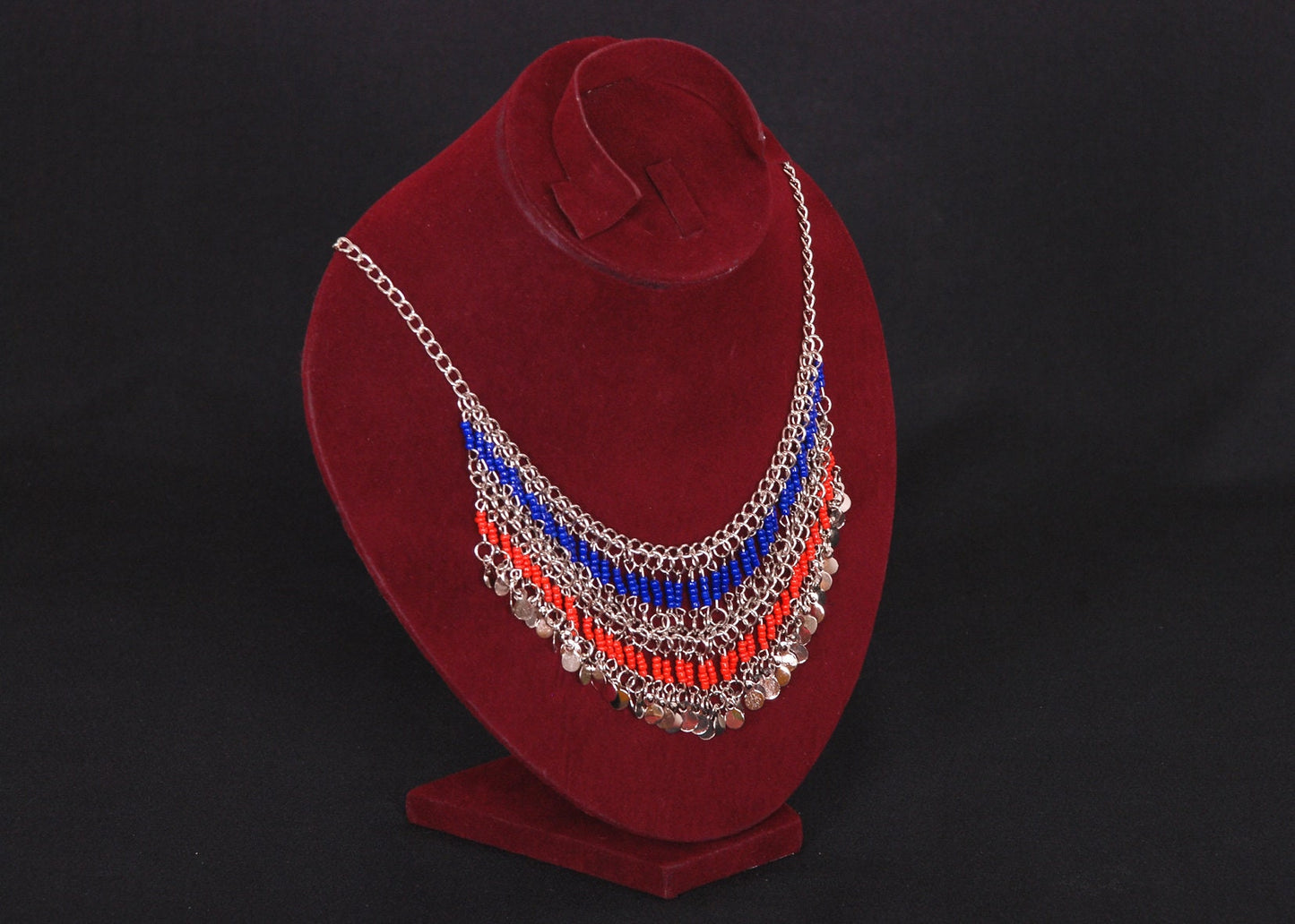 Egyptian Belly Dance lovely tribal silver plated red and blue necklace