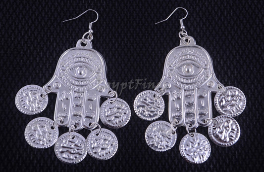 Egyptian Tribal Belly Dance Earrings Dancing Hamsa fatima hand Coin Evil Eye Gypsy Jewelry