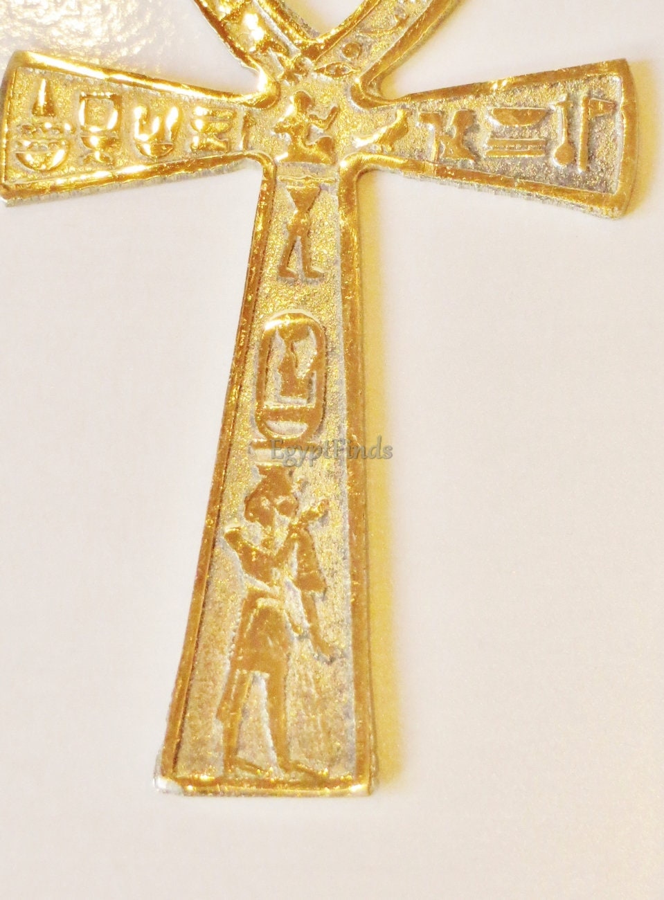 XLRG Egyptian Solid Brass Ankh Life key 7.8" Engraved Hieroglyphics Wall Hanging