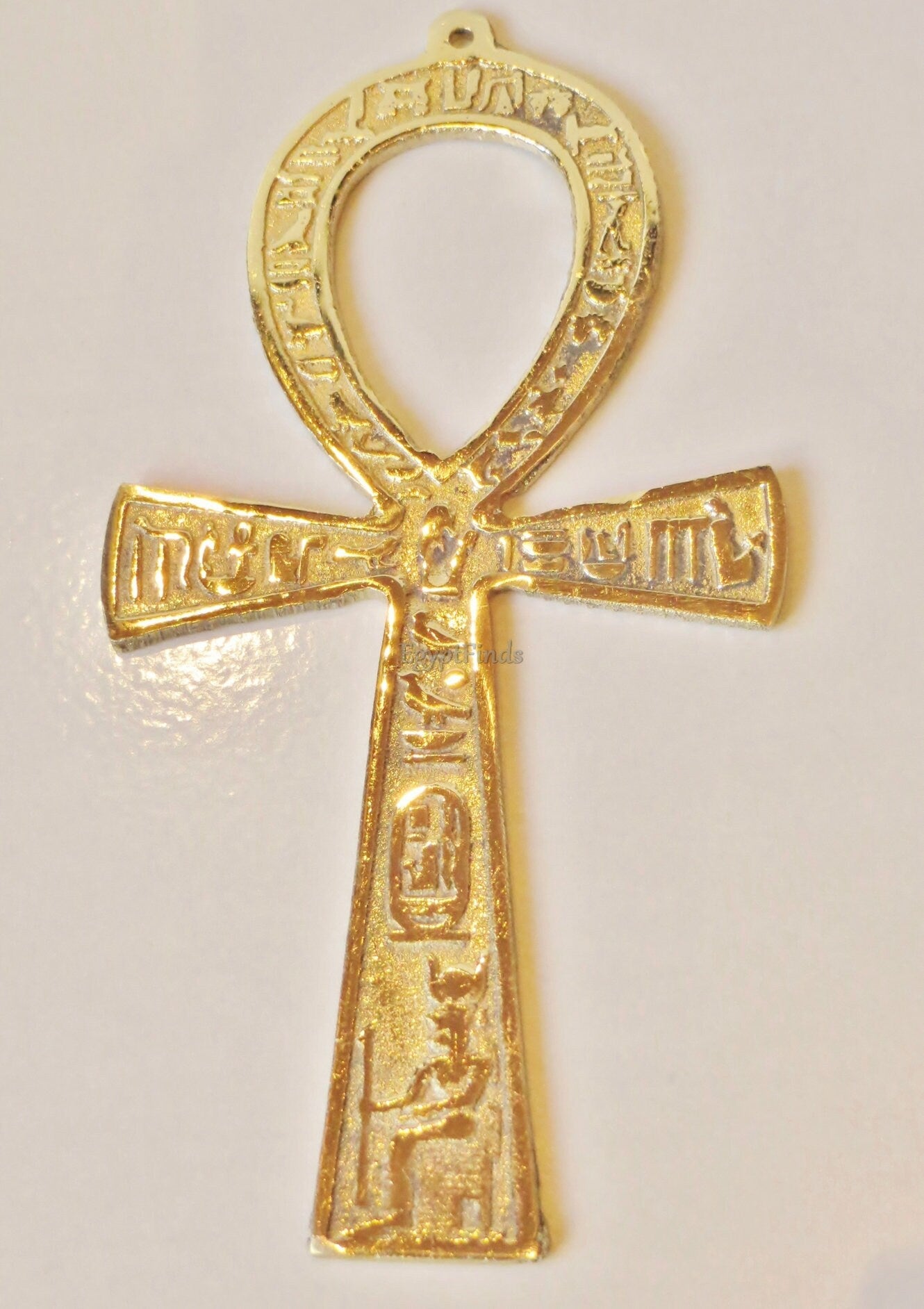 XLRG Egyptian Solid Brass Ankh Life key 7.8" Engraved Hieroglyphics Wall Hanging
