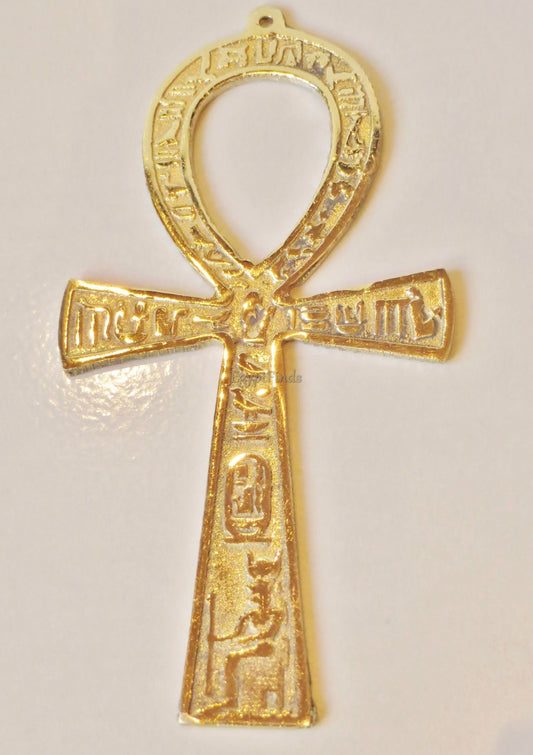 LRG Egyptian Solid Brass Ankh Life key 6.6" Engraved Hieroglyphics Wall Hanging