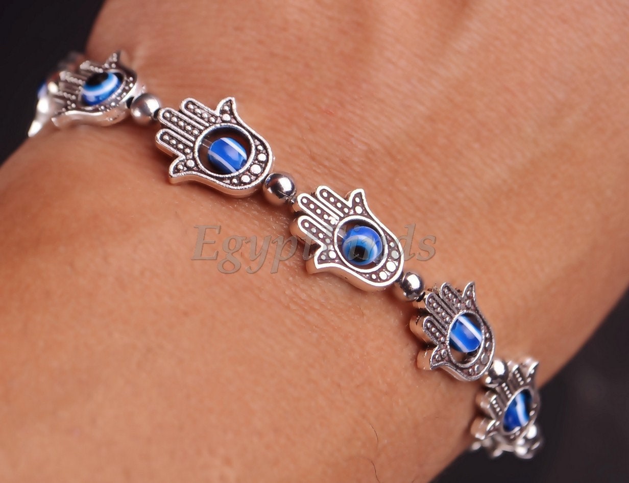 Egyptian Tribal Spiritual Evil Eye And Hamsa Charm Bracelet