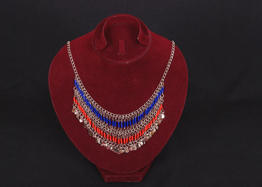 Egyptian Belly Dance lovely tribal silver plated red and blue necklace