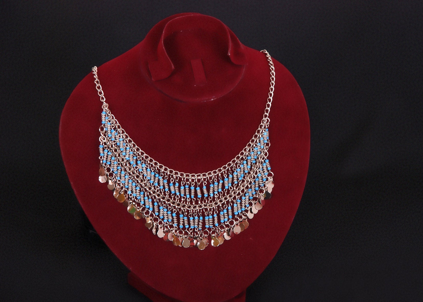 Egyptian Belly Dance lovely tribal silver plated turquoise necklace