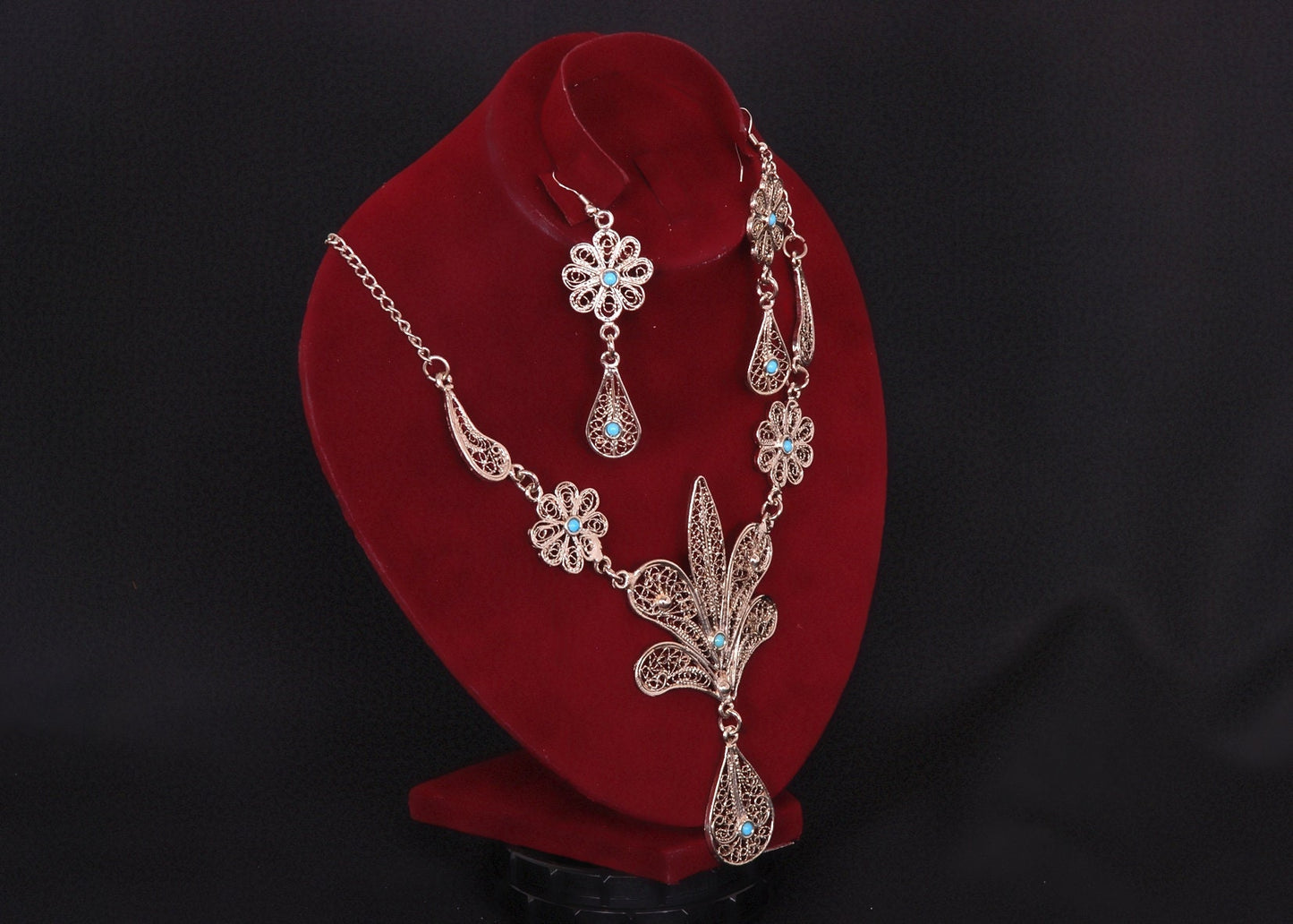 Egyptian Jewelry Flower Filigree Necklace and Earrings Set