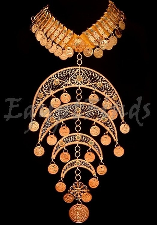 XLarge Egyptian Belly Dance Crescent Necklace Choker Tribal Jewelry