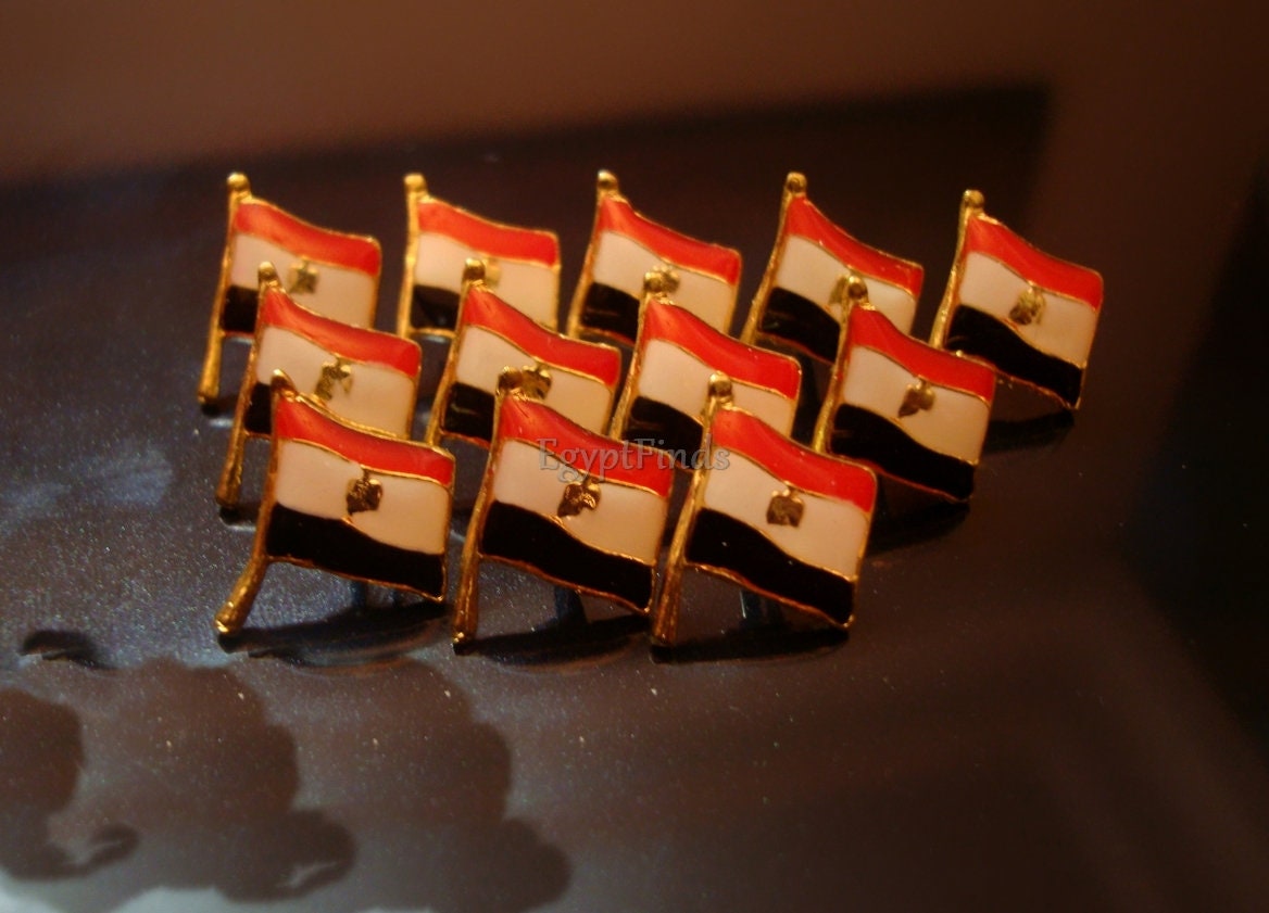 Lot Of 12 Egyptian Handmade Brass Enameled Egypt Flag Pins / Egypt Pin