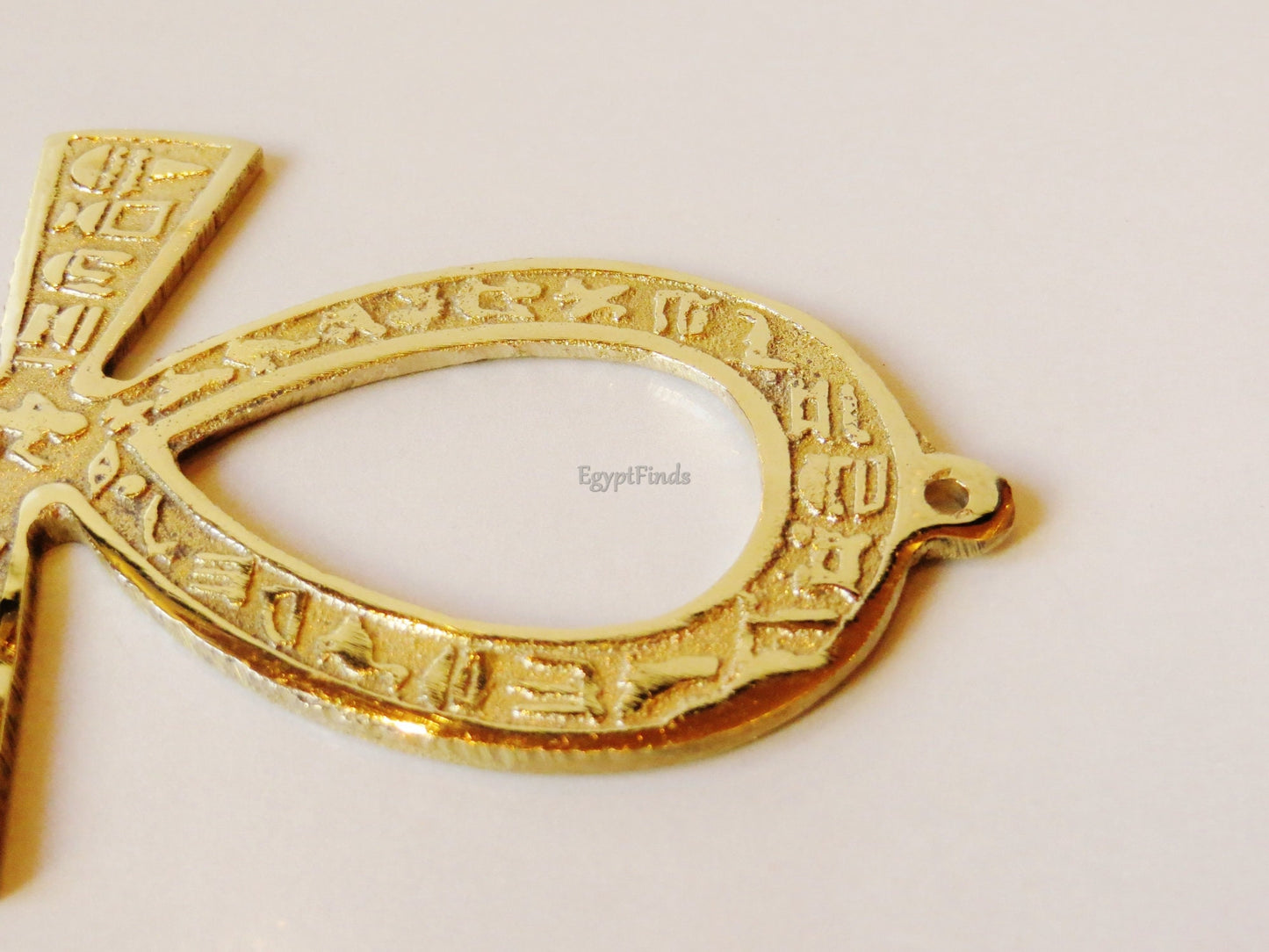 XLRG Egyptian Solid Brass Ankh Life key 7.8" Engraved Hieroglyphics Wall Hanging