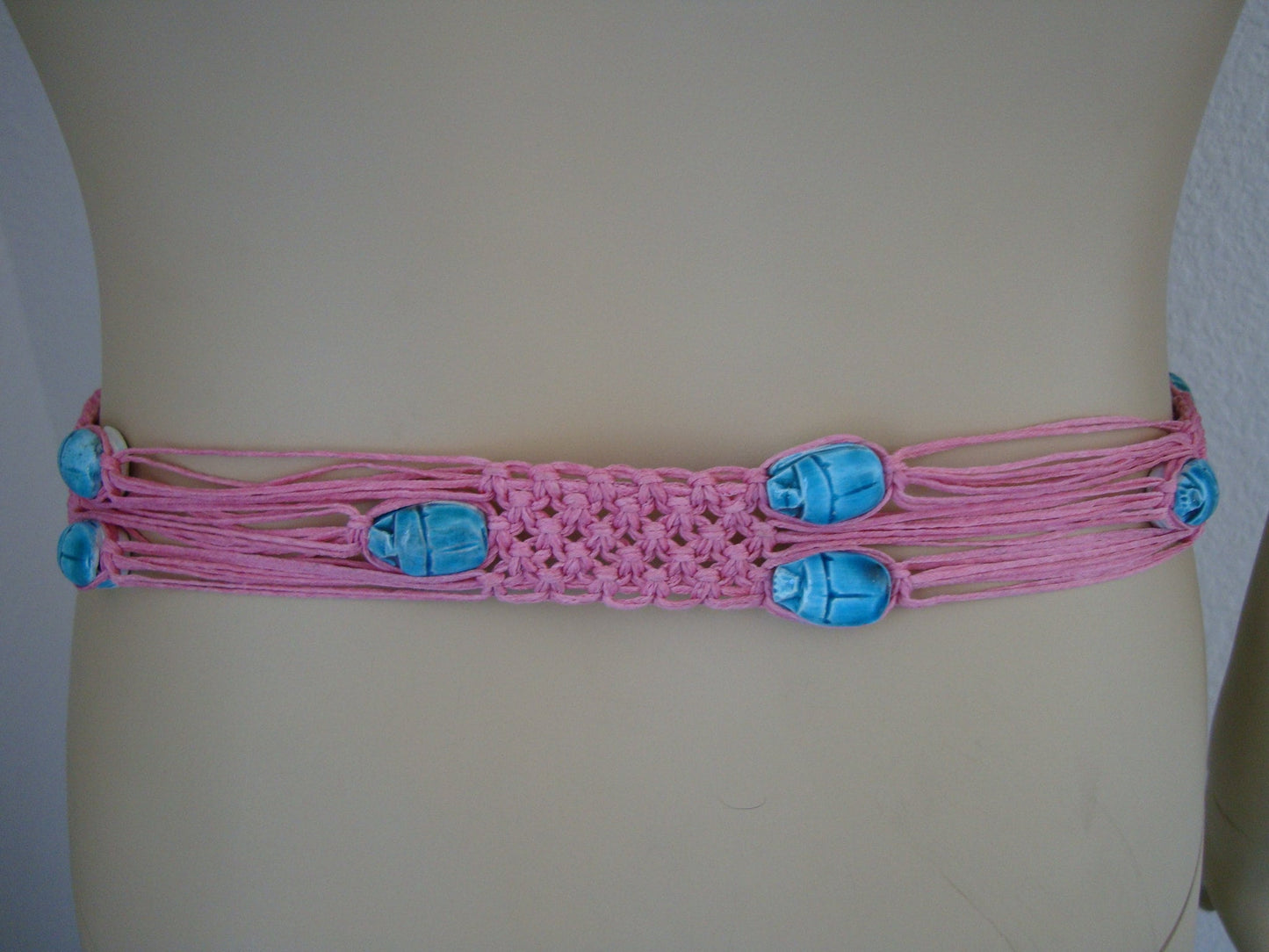 Egyptian Boho Scarabs Pink Hippie Belt And Necklace Set Gypsy Set