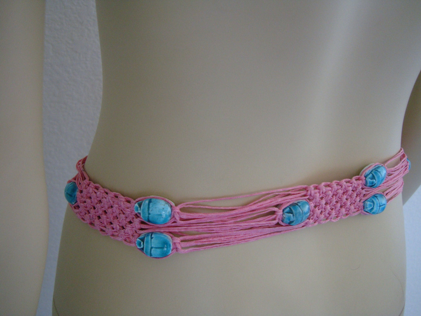 Egyptian Boho Scarabs Pink Hippie Belt And Necklace Set Gypsy Set