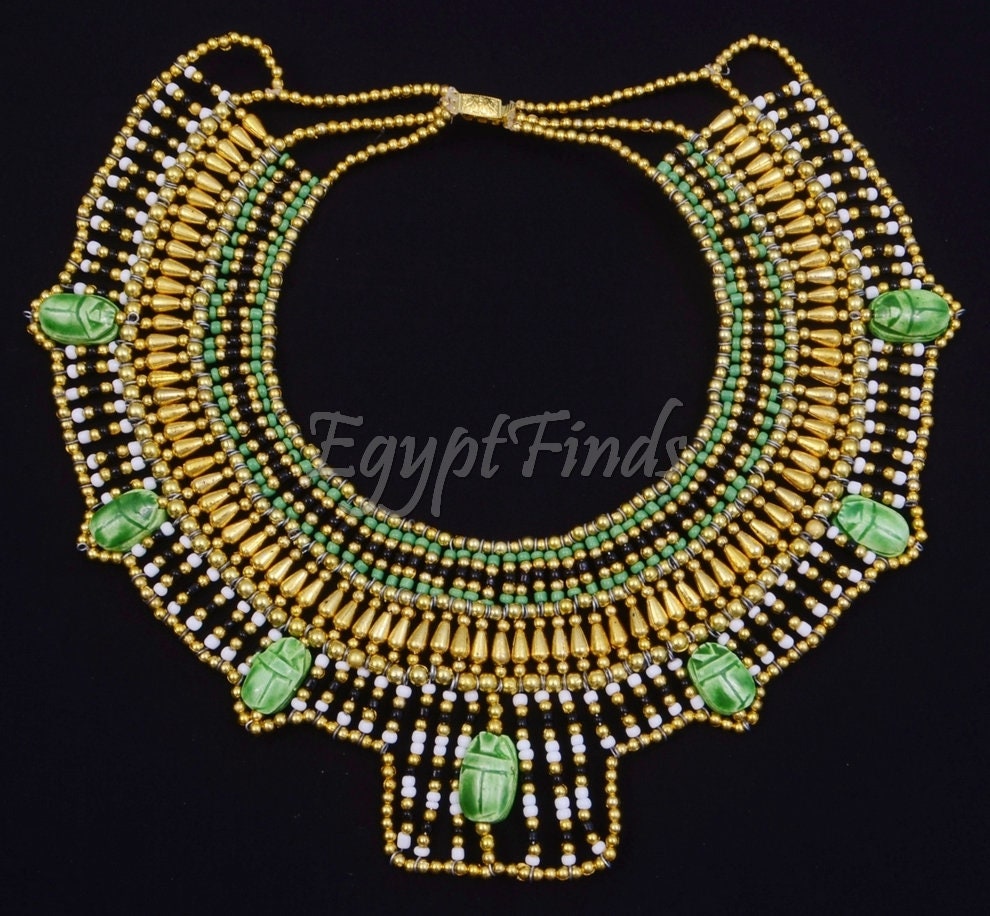 Pretty Ancient Egyptian Beaded Cleopatra 7 Scarabs Necklace Collar scarab Collar Egyptian Jewelry beaded Collar Khepri Necklace Khepri