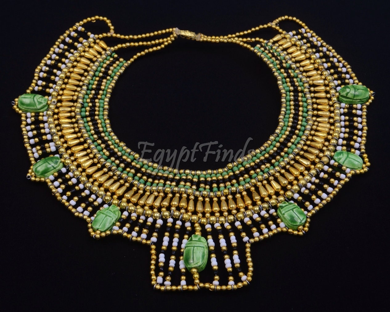 Pretty Ancient Egyptian Beaded Cleopatra 7 Scarabs Necklace Collar scarab Collar Egyptian Jewelry beaded Collar Khepri Necklace Khepri