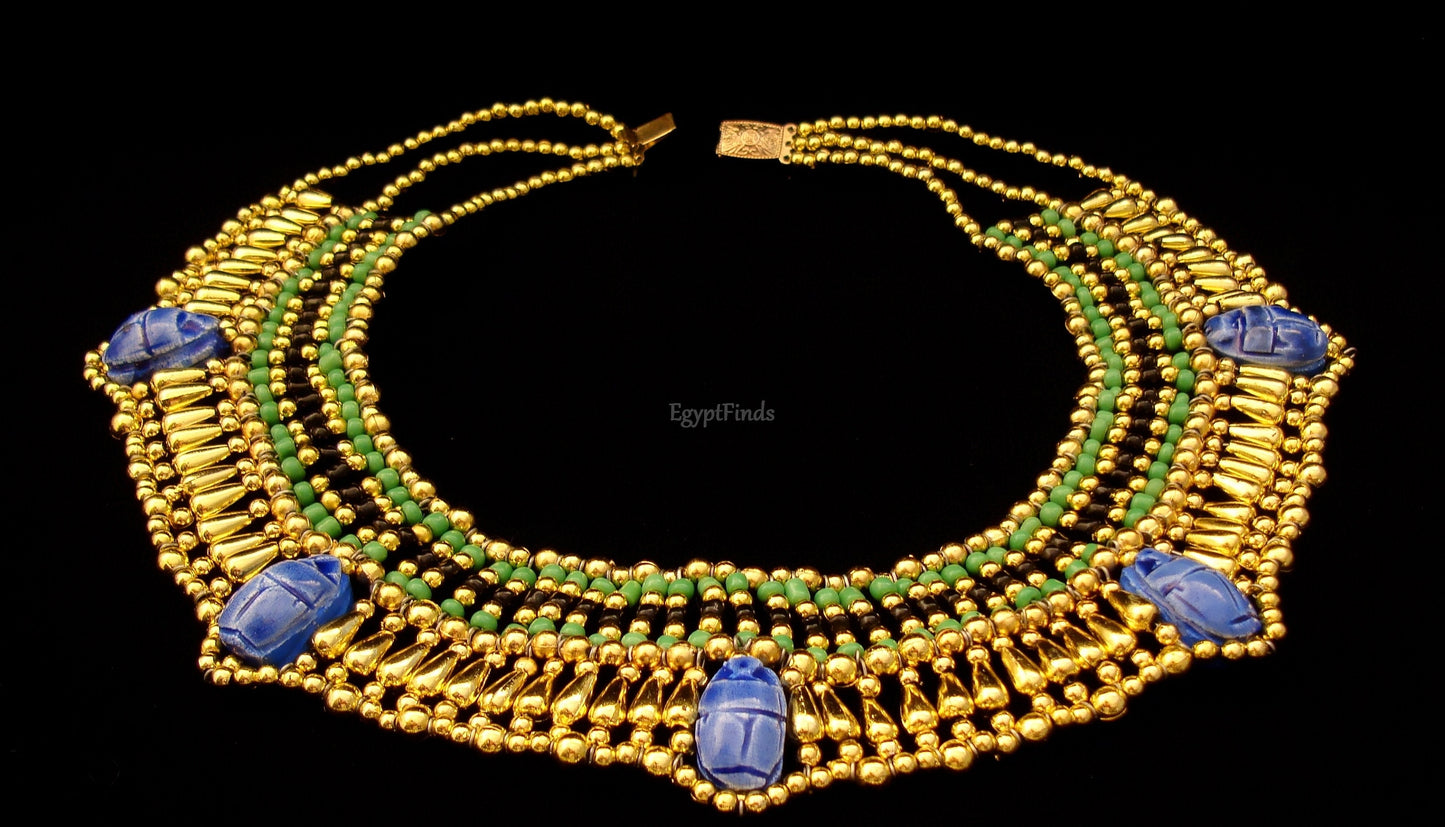 Egyptian Beaded 5 Scarabs Cleopatra Scarab Necklace Collar scarab Collar Egyptian Jewelry beaded Collar Khepri Necklace Khepri
