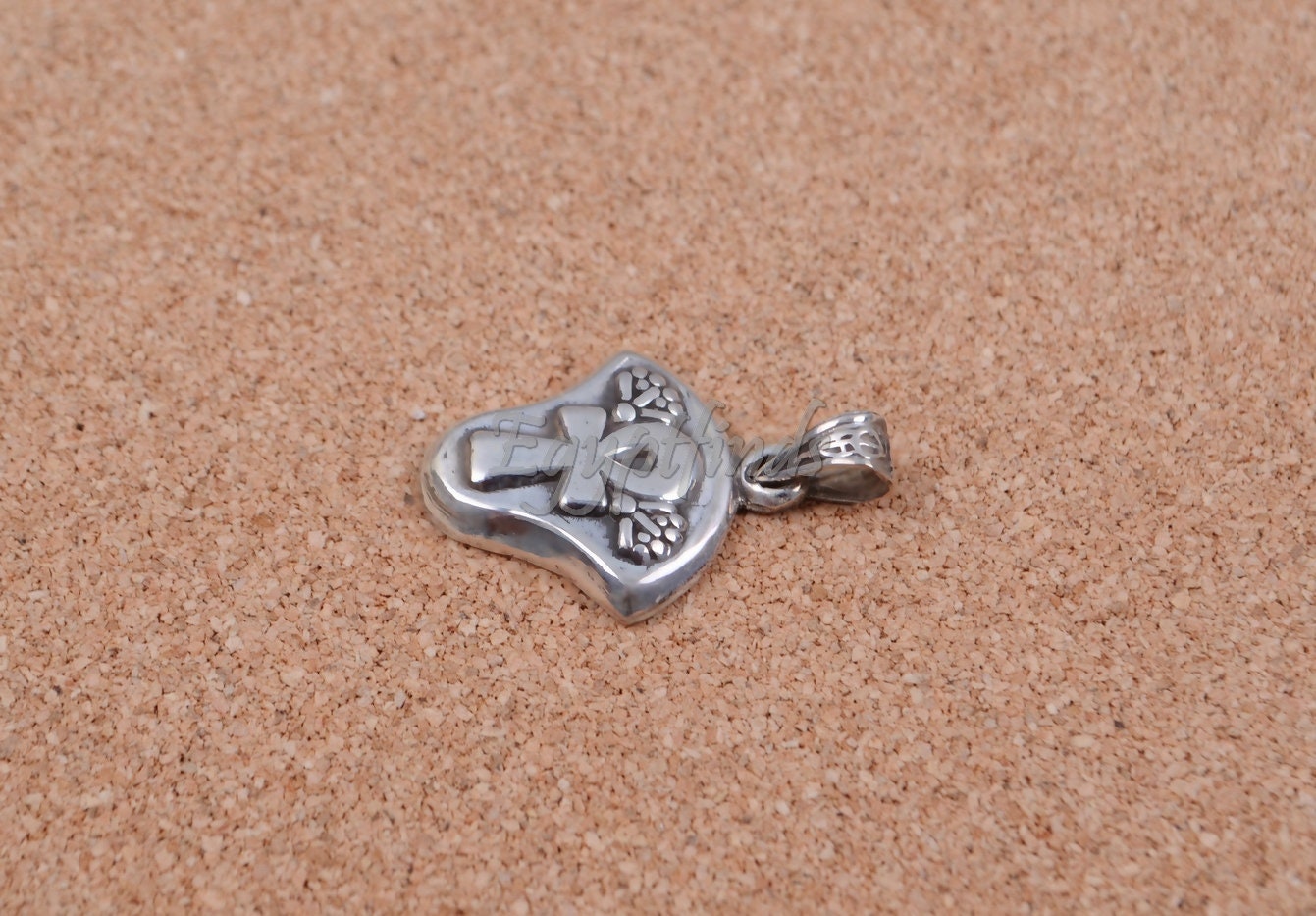 Beautiful Egyptian Thick Sterling silver Ankh Lotus pendant charm