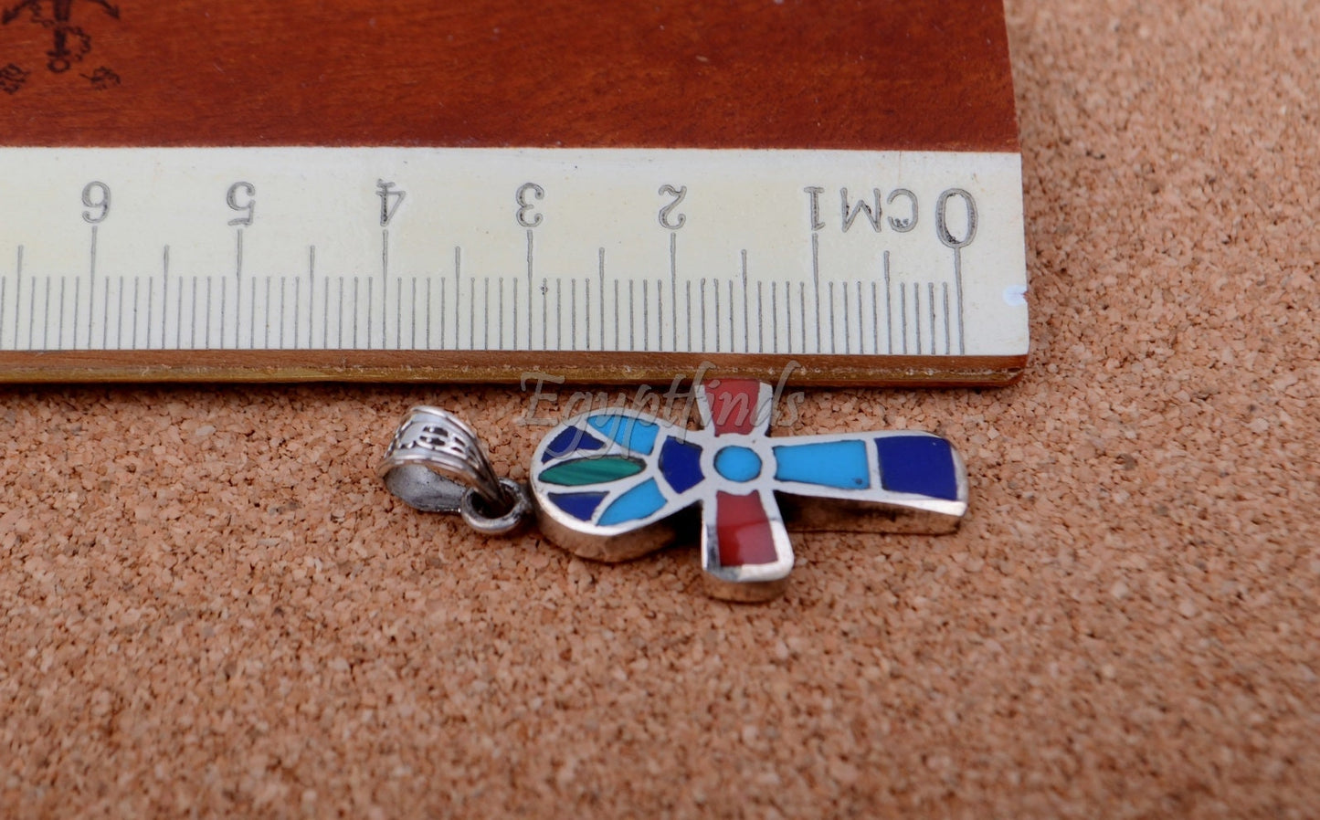 Egyptian Sterling Silver Inlaid life key Ankh Key of Life Pendant Charm With Lotus Inside
