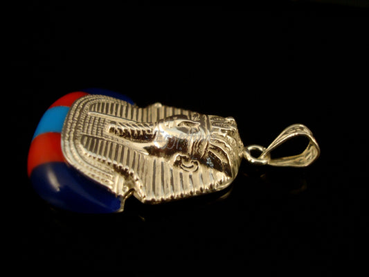 Egyptian Solid Sterling Silver Colored Inlaid Tutankhamun Tut Mummy Pendant Charm