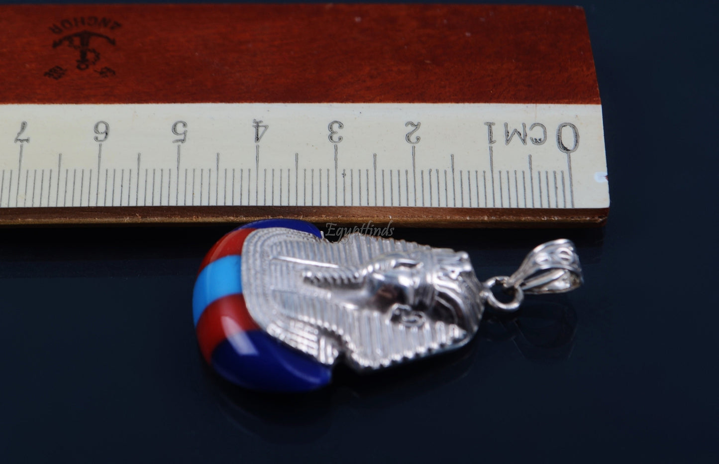Egyptian Solid Sterling Silver Colored Inlaid Tutankhamun Tut Mummy Pendant Charm
