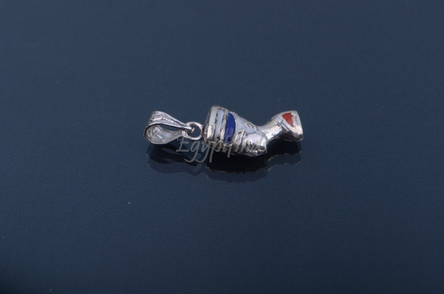 Solid Silver Egyptian Handmade Queen Nefertiti Inlaid Charm Pendant