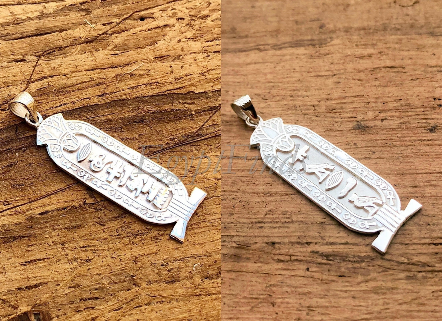 Double Sided Egyptian Personalized Sterling Silver Cartouche With Lotus Flower On , WORLD WIDE Express Shipping
